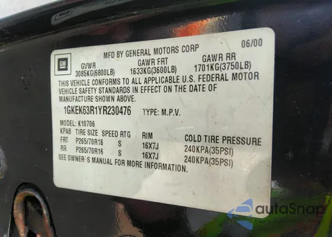 2000 GMC Yukon Denali z USA, uszkodzony, nr VIN 1GKEK63R1YR230476